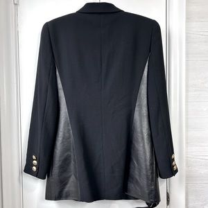 LOUIS FERAUD Black Leather And Wool Coat w/Gold Dome Buttons